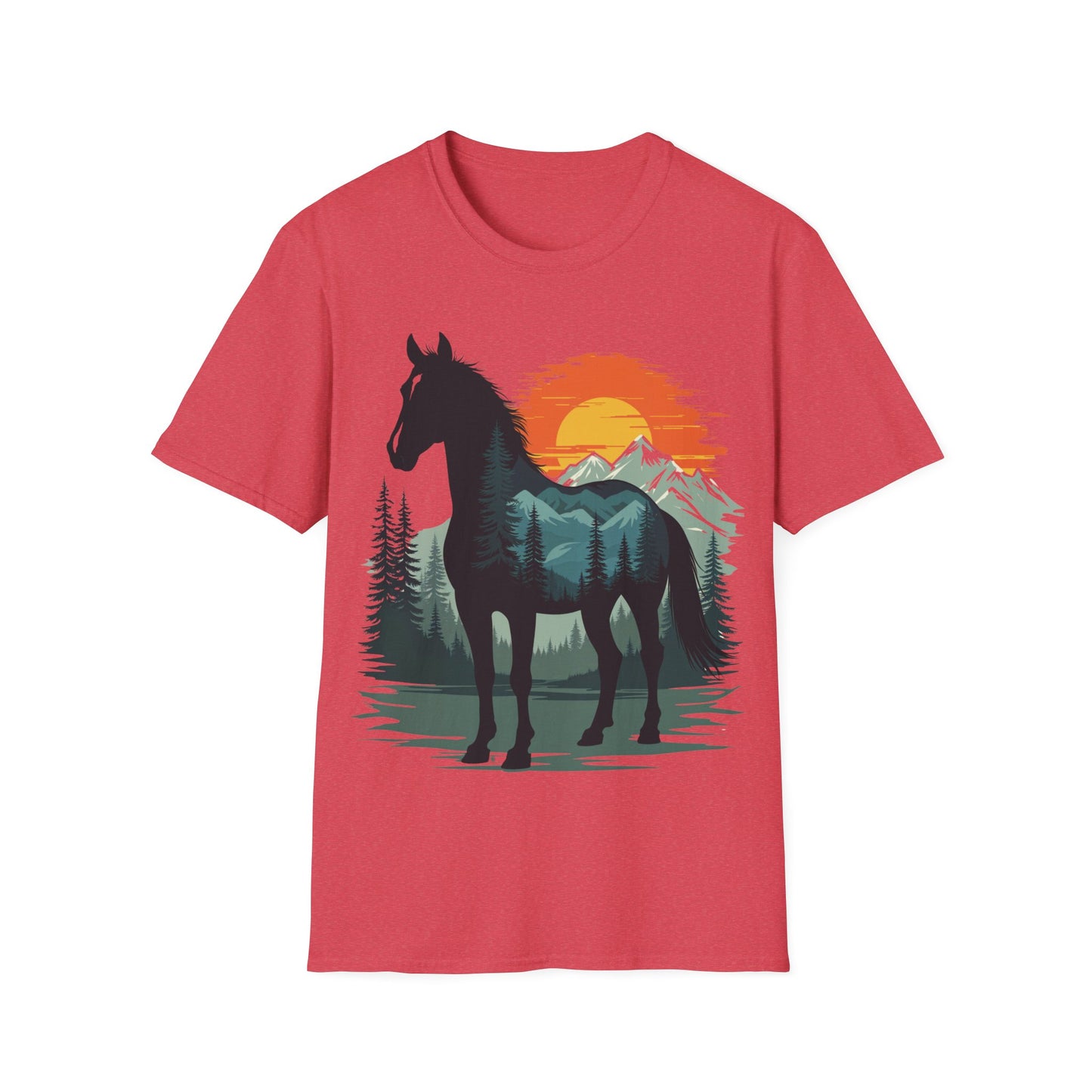 Mountain Sunset Horse Unisex Softstyle T-Shirt - Nature Lover Tee