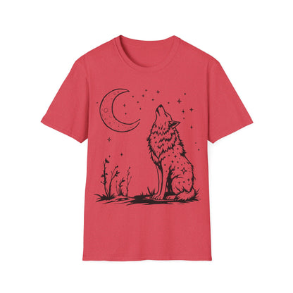 Howling Wolf Softstyle T-Shirt - Boho Moon Graphic Tee for Nature Lovers