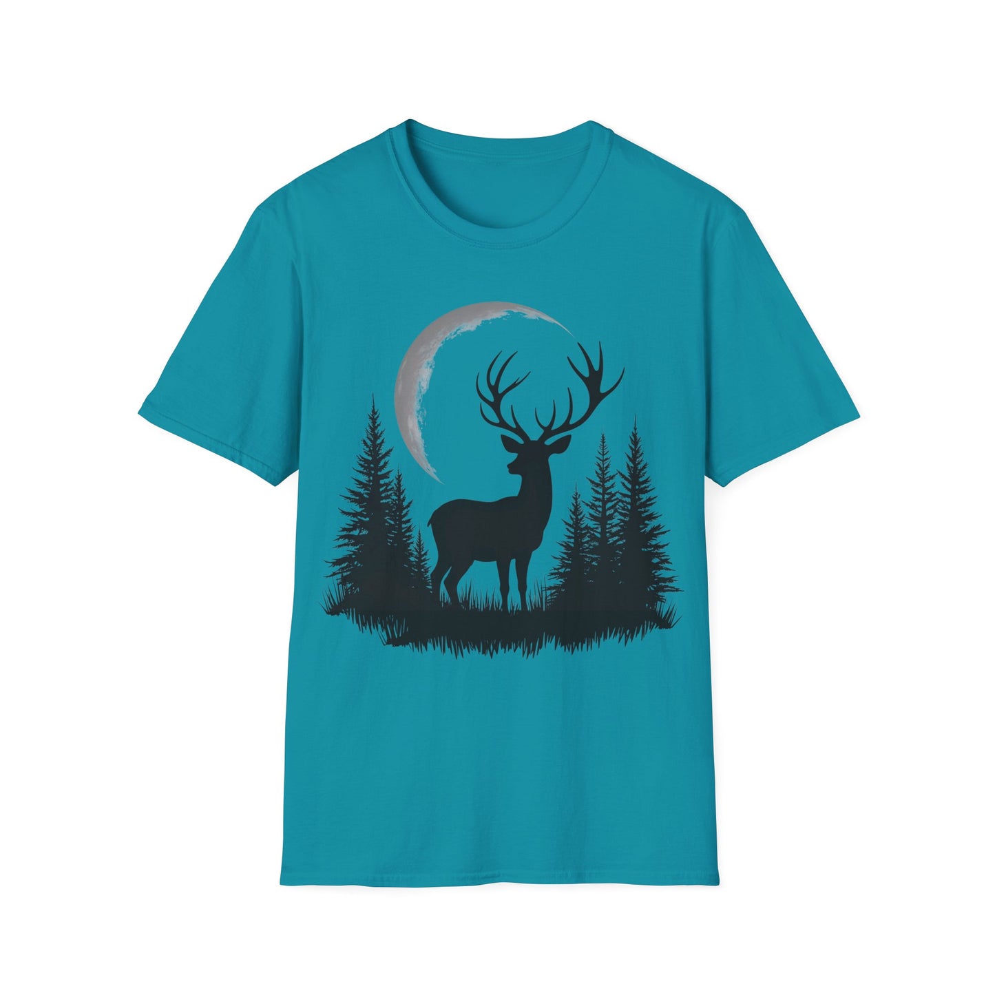 Moonlit Deer Unisex Softstyle T-Shirt – Nature Lover's Tee for Outdoor Enthusiasts