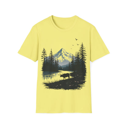 Mountain Moose Unisex Softstyle T-Shirt - Nature Lover's Tee