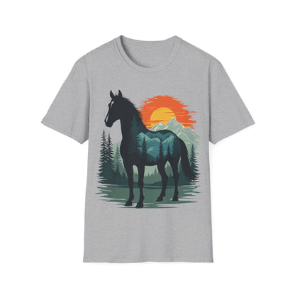 Mountain Sunset Horse Unisex Softstyle T-Shirt - Nature Lover Tee