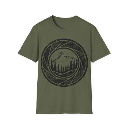 Nature-Inspired Unisex Softstyle T-Shirt with Mountain Design