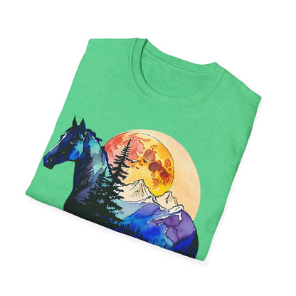 Mountain Sunset Horse Unisex Softstyle T-Shirt - Nature Lover Gift