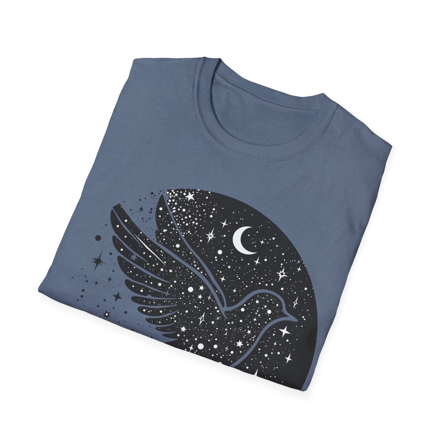 Celestial Bird Unisex Softstyle T-Shirt - Cosmic Aesthetic Tee for Nature Lovers