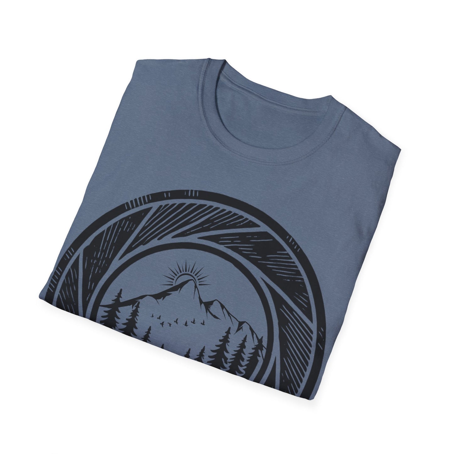 Nature-Inspired Unisex Softstyle T-Shirt with Mountain Design