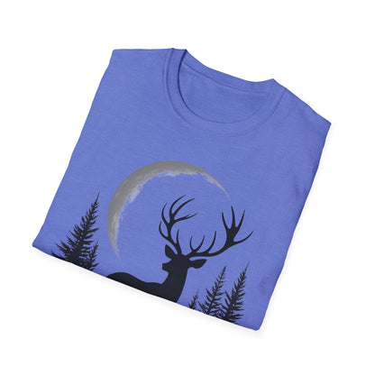 Moonlit Deer Unisex Softstyle T-Shirt – Nature Lover's Tee for Outdoor Enthusiasts