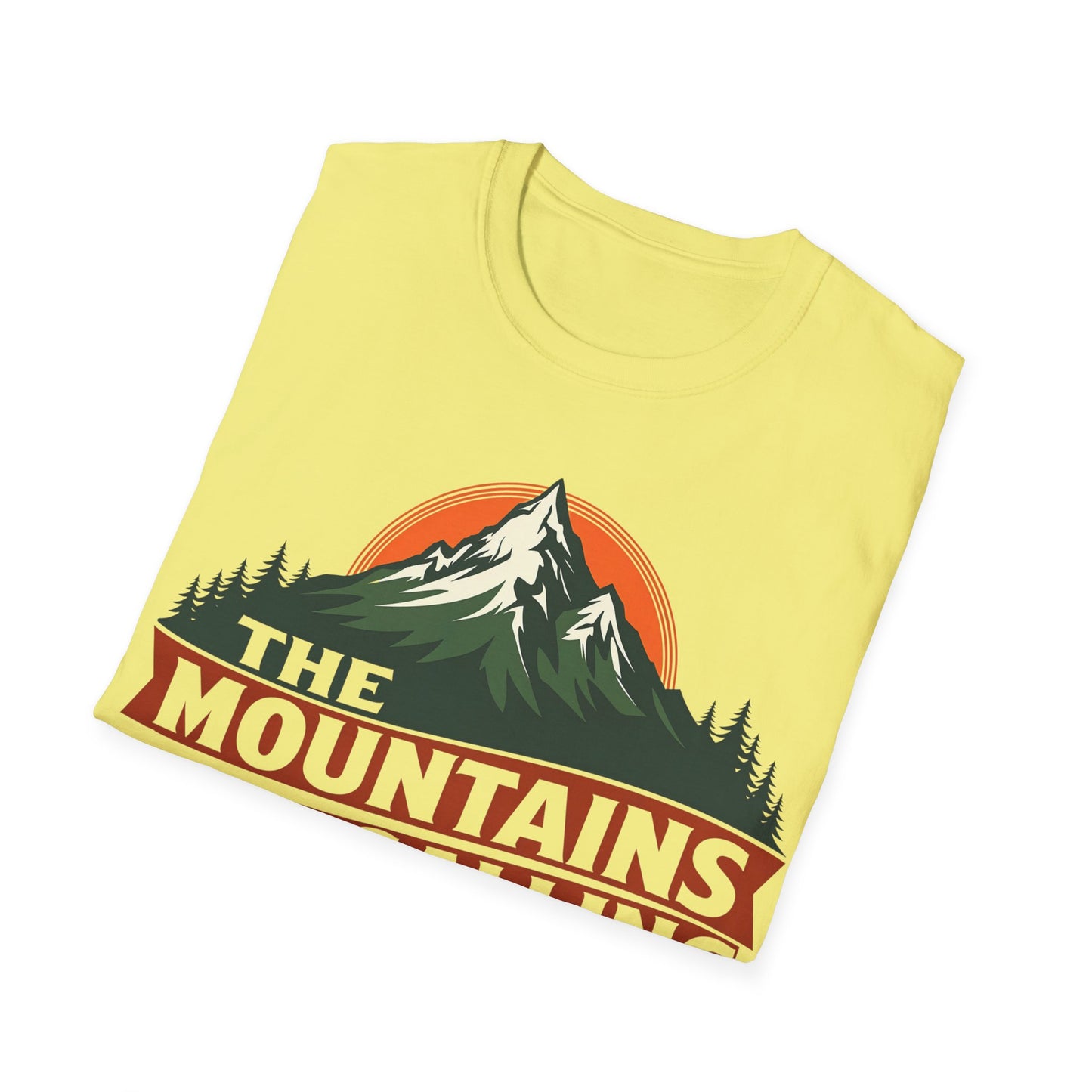 Unisex Softstyle T-Shirt - 'The Mountains Are Calling' Adventure Tee