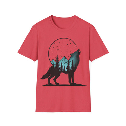 Howling Wolf Unisex Softstyle T-Shirt - Nature Graphic Tee for Adventure Lovers