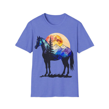 Mountain Sunset Horse Unisex Softstyle T-Shirt - Nature Lover Gift