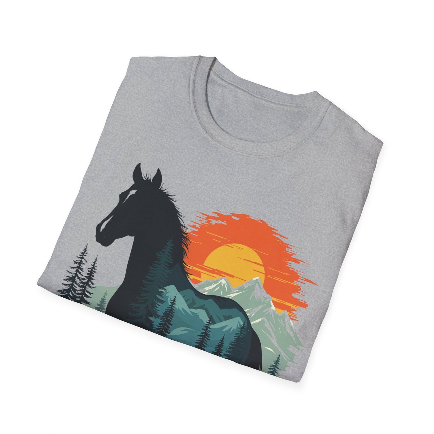 Mountain Sunset Horse Unisex Softstyle T-Shirt - Nature Lover Tee