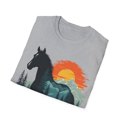 Mountain Sunset Horse Unisex Softstyle T-Shirt - Nature Lover Tee