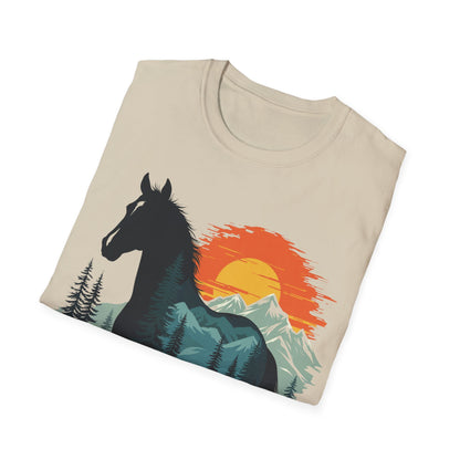 Mountain Sunset Horse Unisex Softstyle T-Shirt - Nature Lover Tee