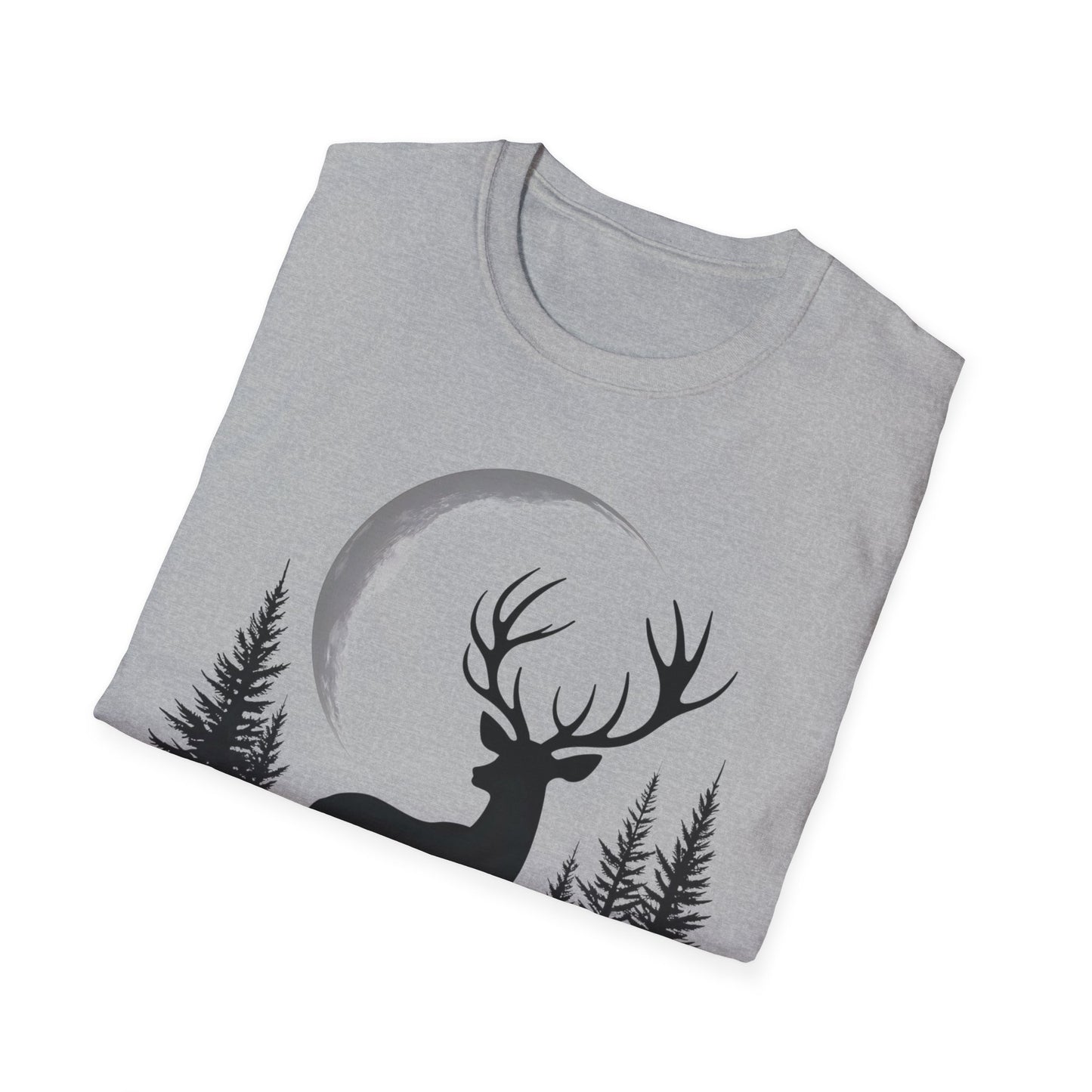 Moonlit Deer Unisex Softstyle T-Shirt – Nature Lover's Tee for Outdoor Enthusiasts