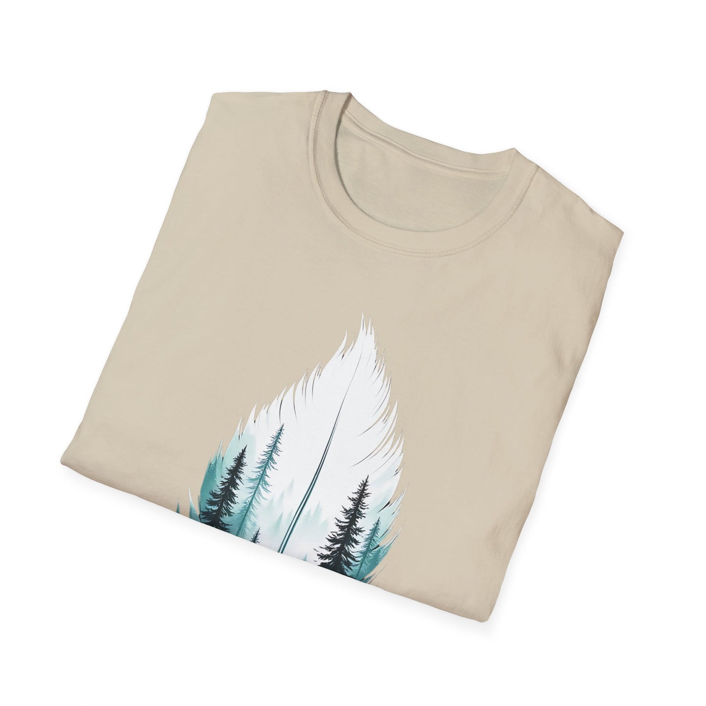 Nature-Inspired Unisex Softstyle T-Shirt - Forest Feather Design