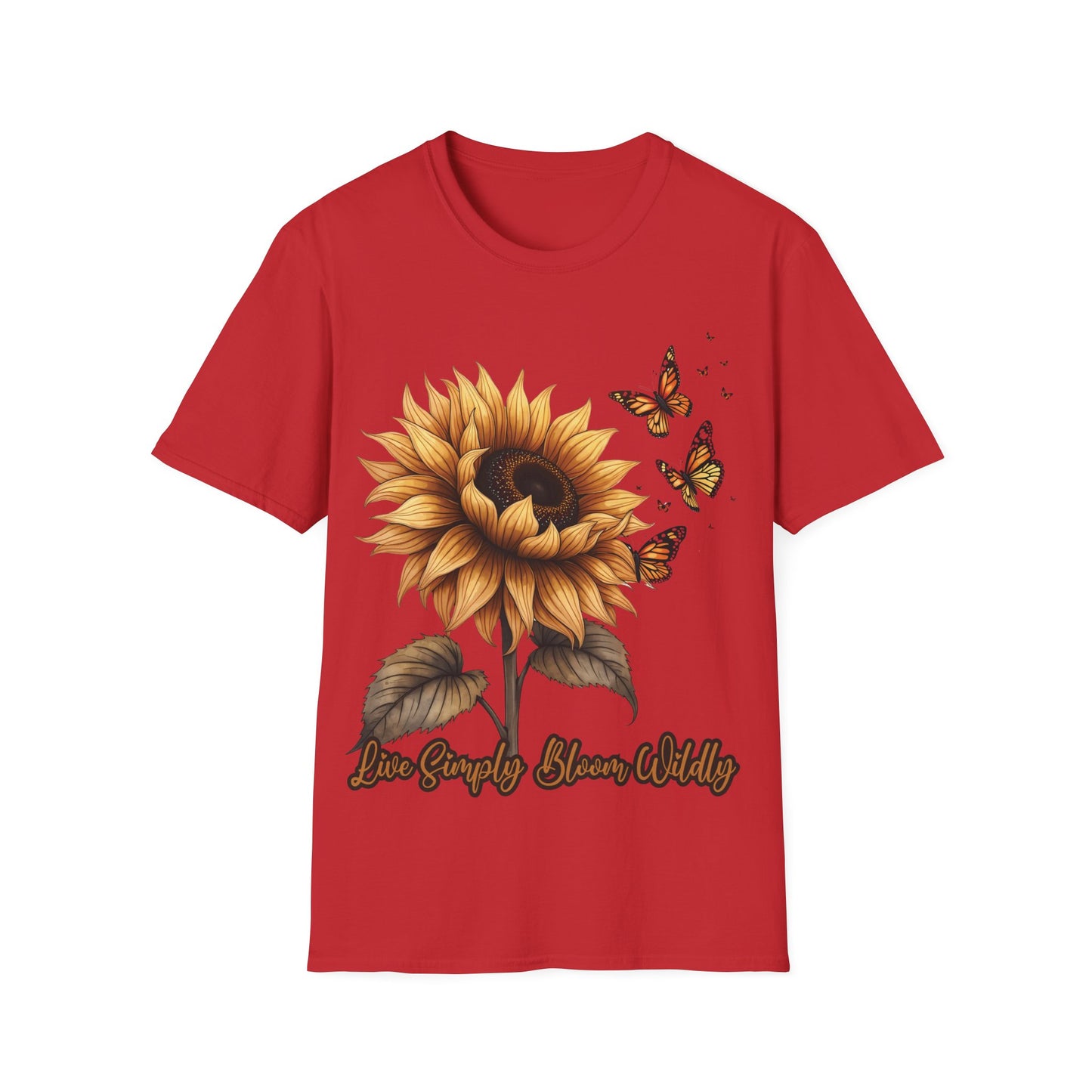 Live Simply, Bloom Wildly Sunflower Unisex Softstyle T-Shirt