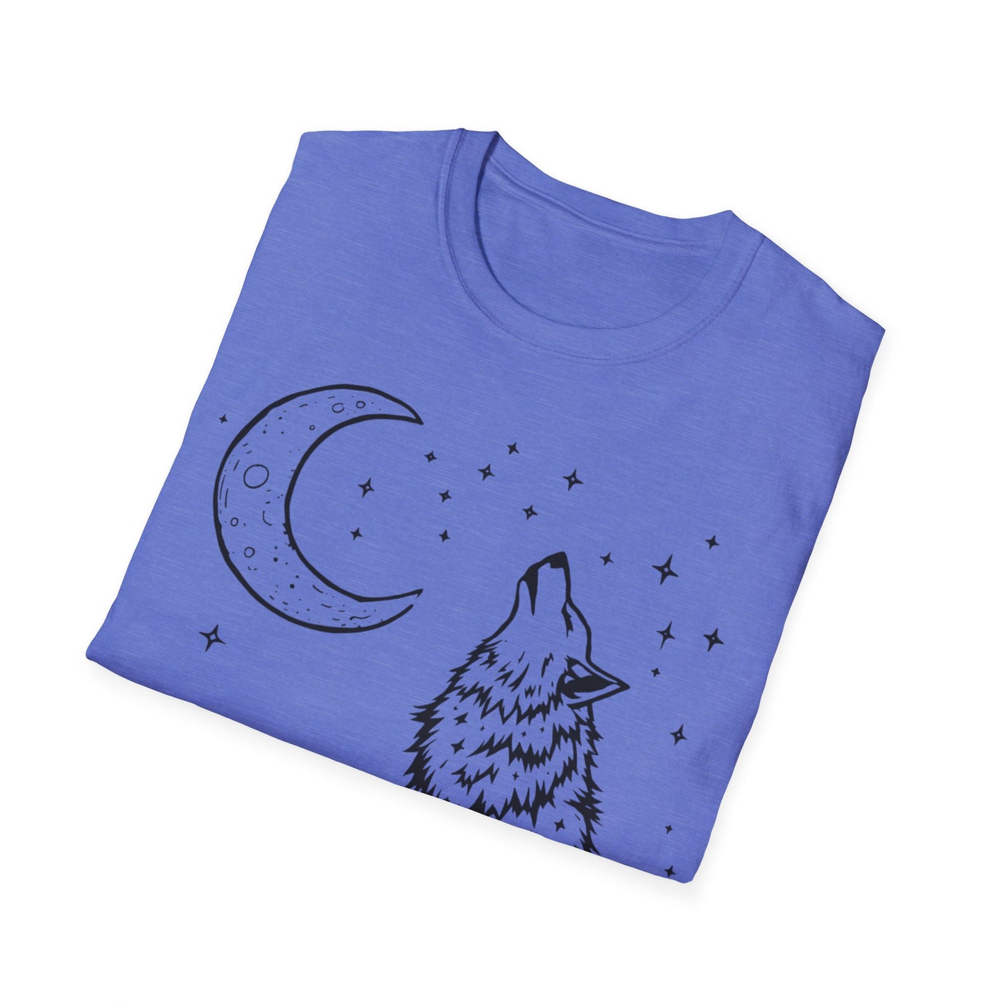 Howling Wolf Softstyle T-Shirt - Boho Moon Graphic Tee for Nature Lovers