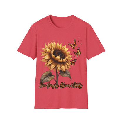 Live Simply, Bloom Wildly Sunflower Unisex Softstyle T-Shirt