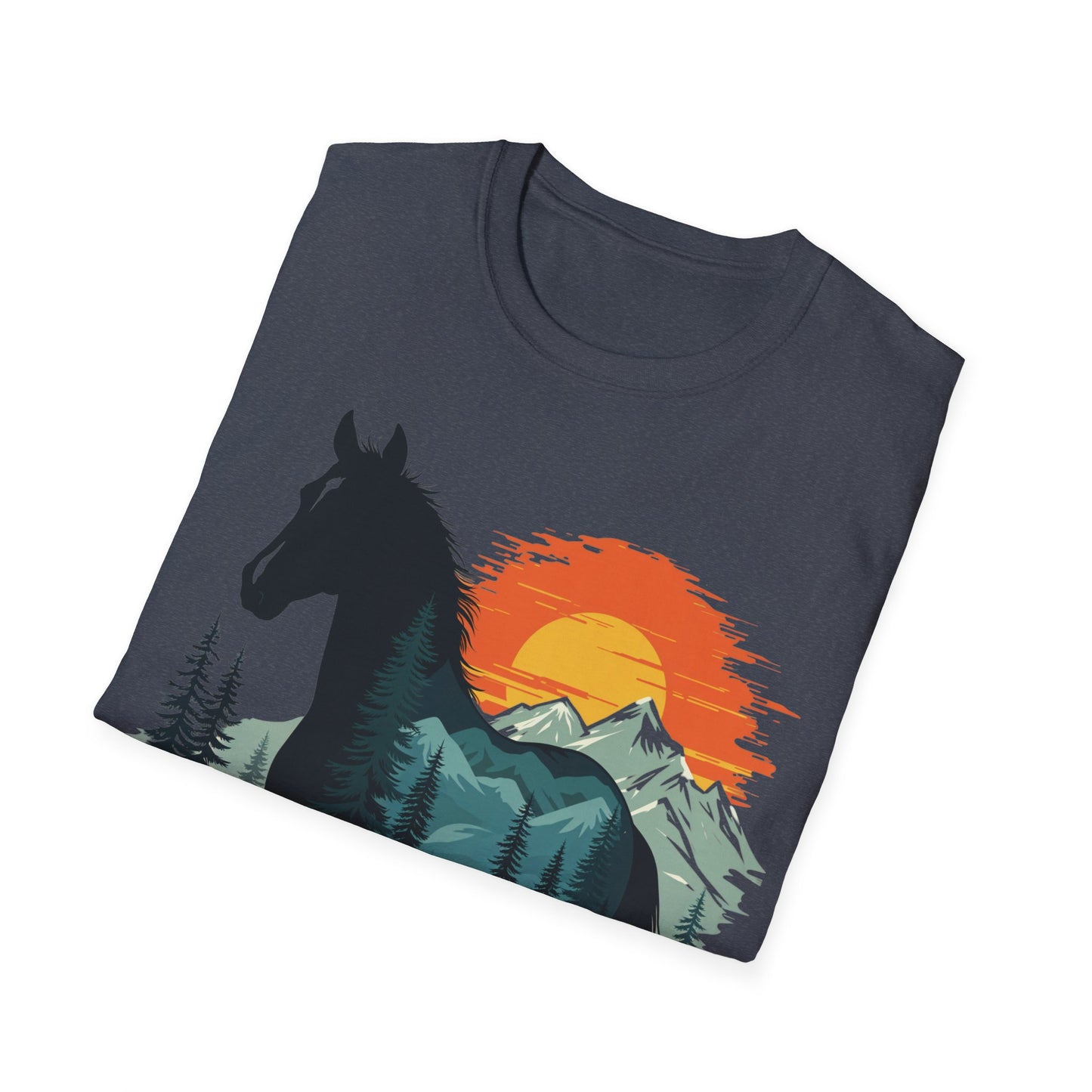 Mountain Sunset Horse Unisex Softstyle T-Shirt - Nature Lover Tee