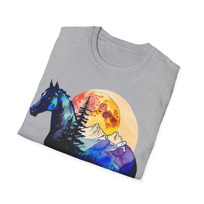 Mountain Sunset Horse Unisex Softstyle T-Shirt - Nature Lover Gift