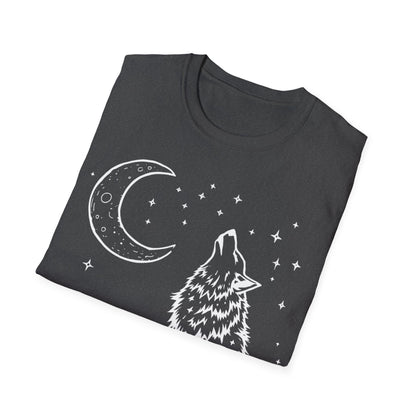 Howling Wolf Softstyle T-Shirt - Boho Moon Graphic Tee for Nature Lovers