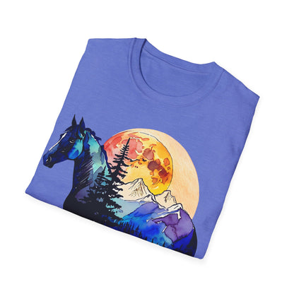 Mountain Sunset Horse Unisex Softstyle T-Shirt - Nature Lover Gift