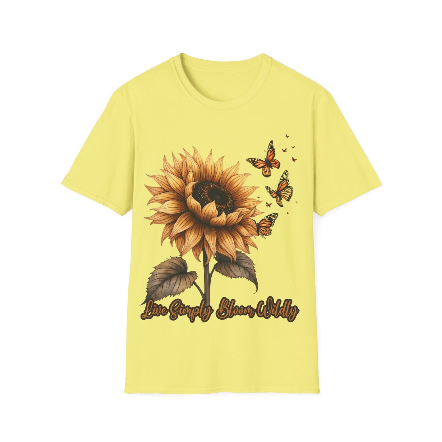 Live Simply, Bloom Wildly Sunflower Unisex Softstyle T-Shirt