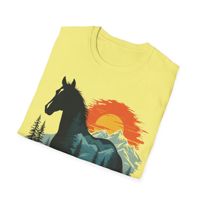 Mountain Sunset Horse Unisex Softstyle T-Shirt - Nature Lover Tee