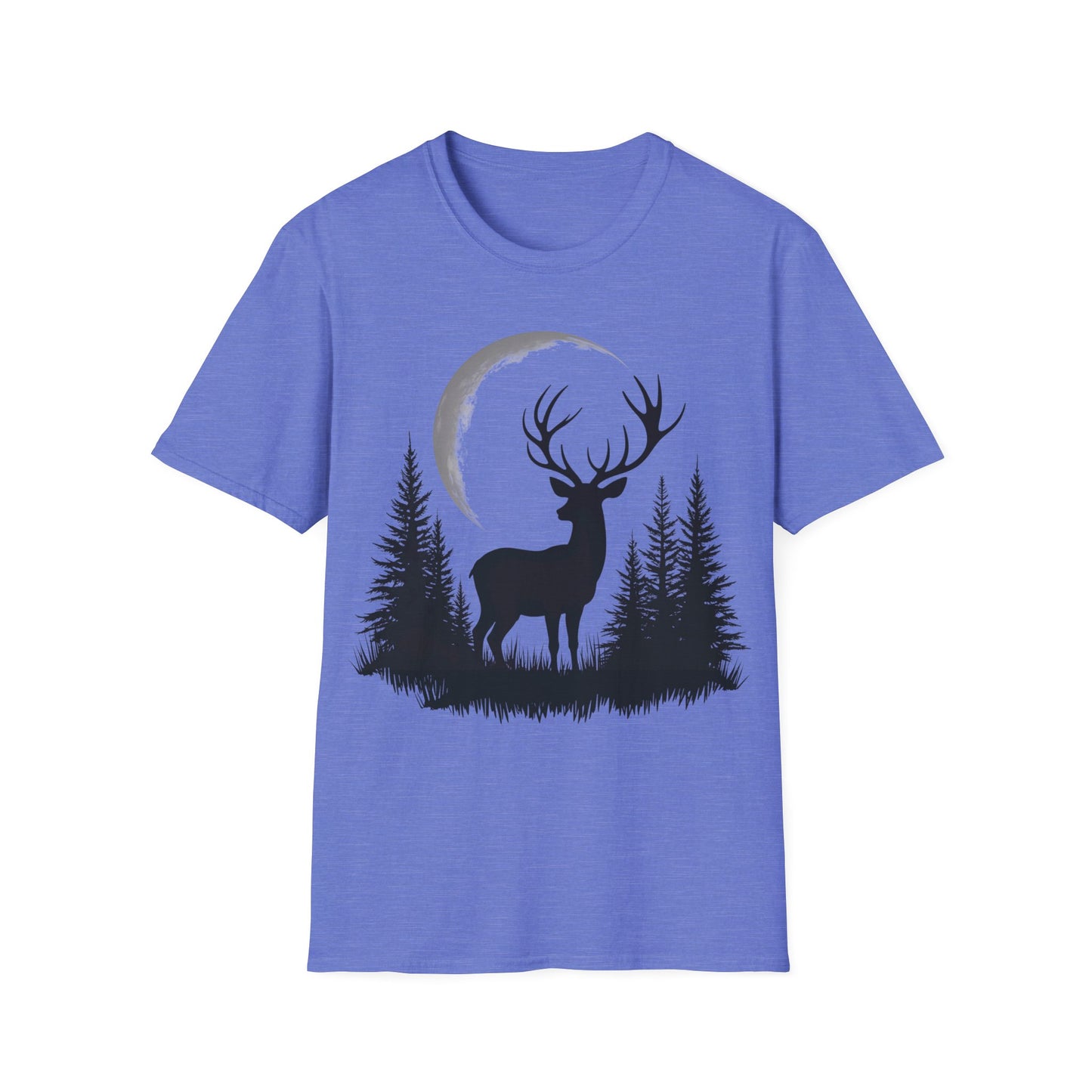 Moonlit Deer Unisex Softstyle T-Shirt – Nature Lover's Tee for Outdoor Enthusiasts