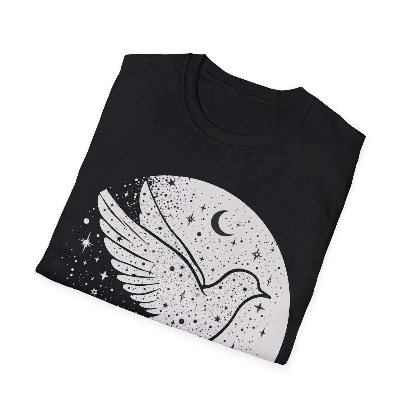 Celestial Bird Unisex Softstyle T-Shirt - Cosmic Aesthetic Tee for Nature Lovers