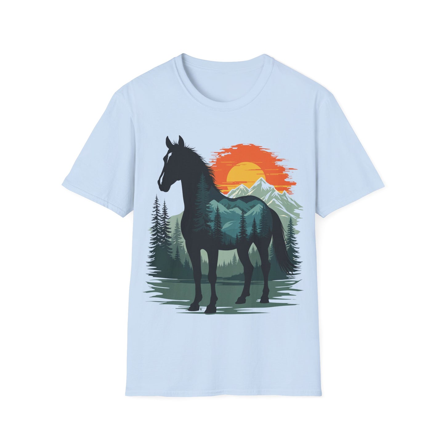 Mountain Sunset Horse Unisex Softstyle T-Shirt - Nature Lover Tee