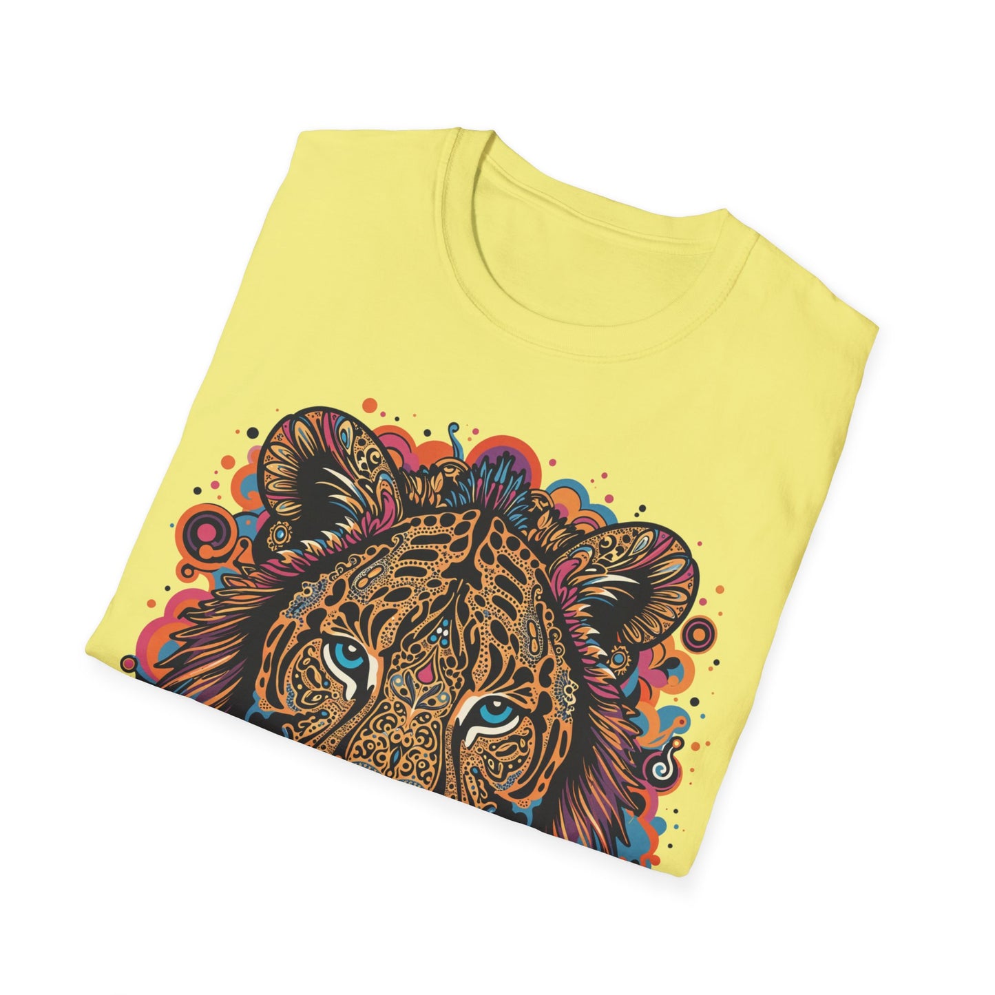 Vibrant Lion Unisex Softstyle T-Shirt - Eye-Catching Graphic Tee for Animal Lovers