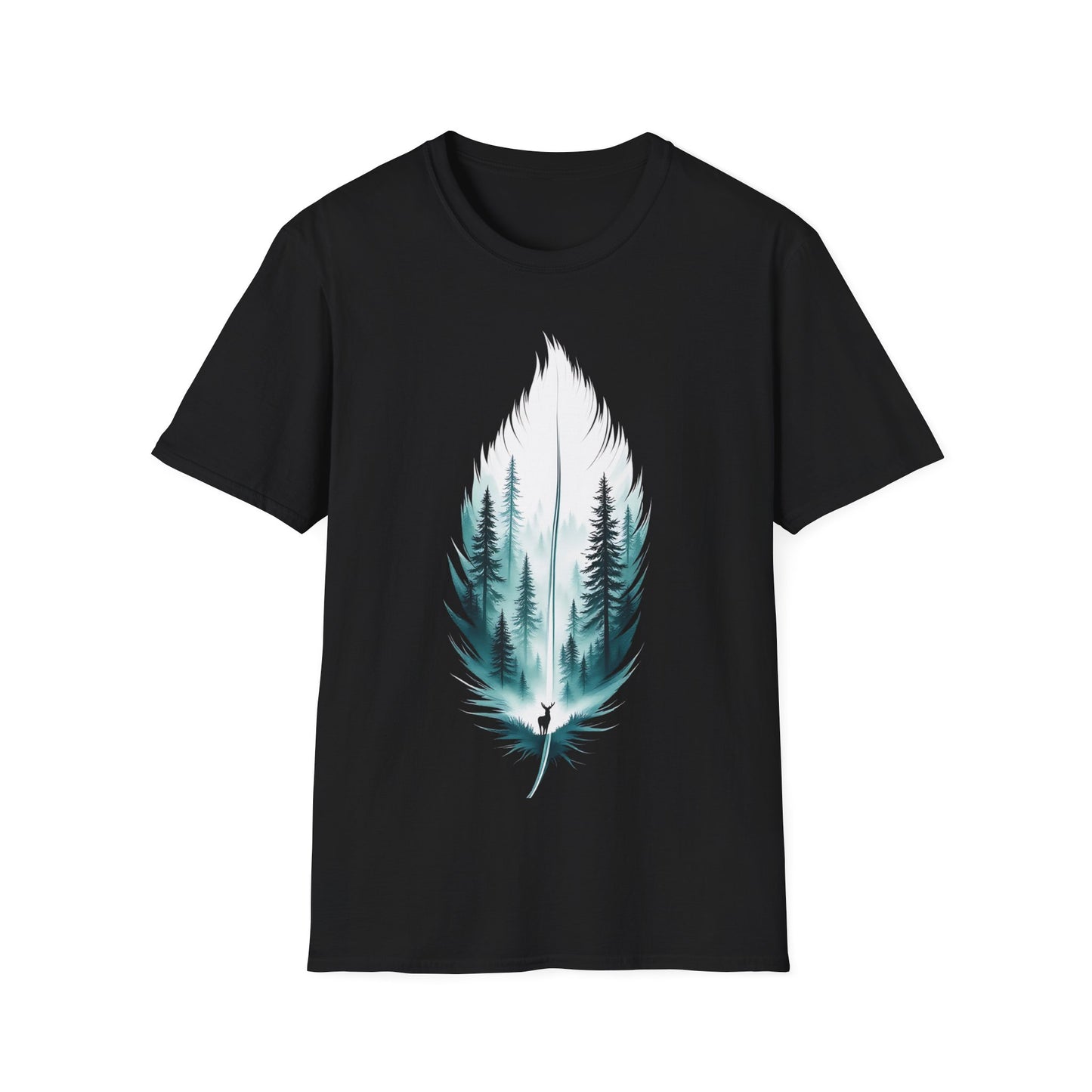 Nature-Inspired Unisex Softstyle T-Shirt - Forest Feather Design