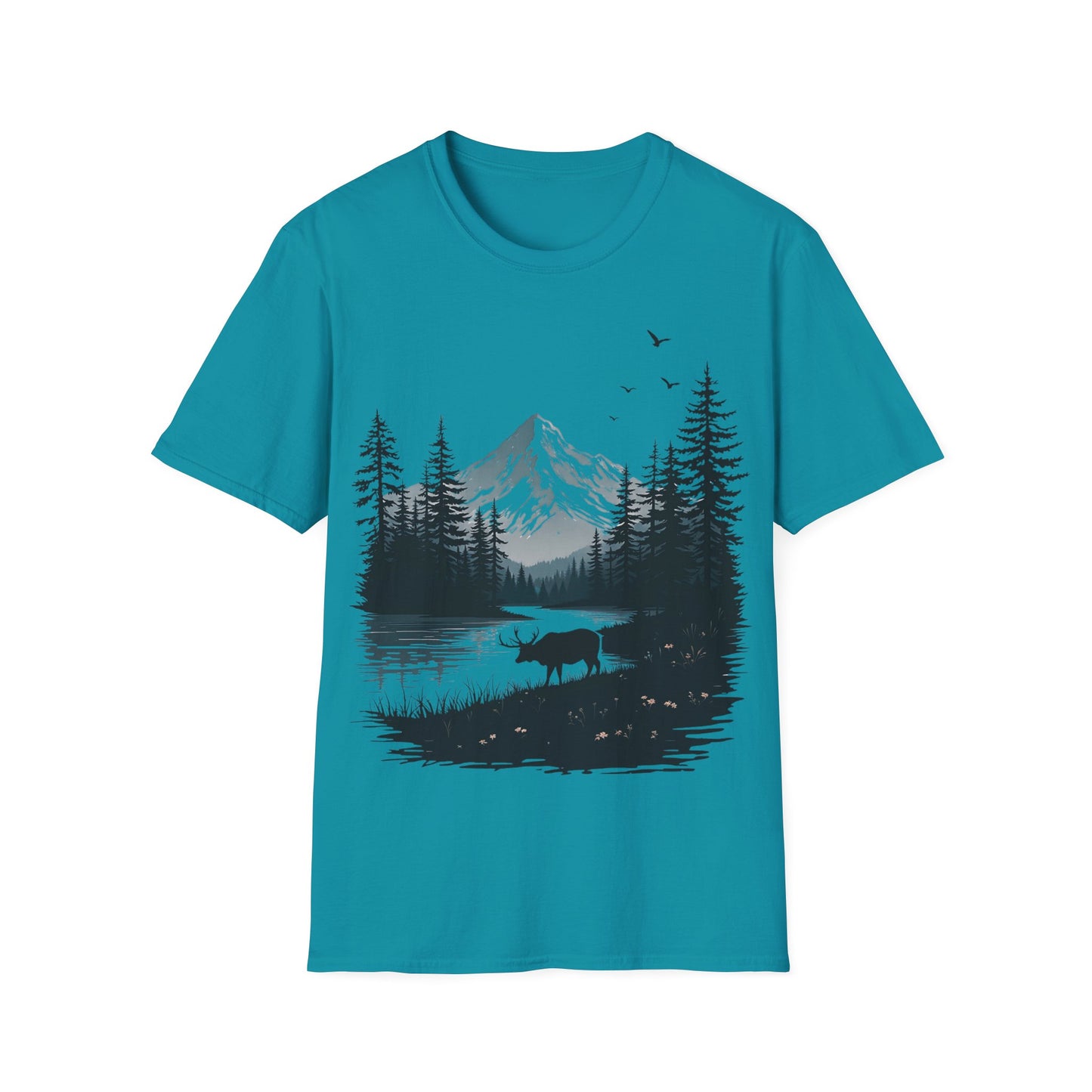 Mountain Moose Unisex Softstyle T-Shirt - Nature Lover's Tee