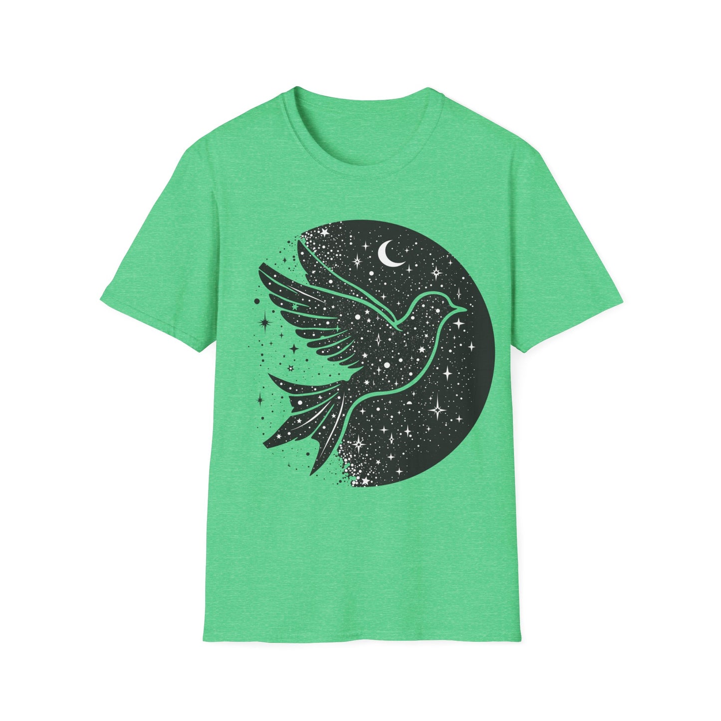 Celestial Bird Unisex Softstyle T-Shirt - Cosmic Aesthetic Tee for Nature Lovers