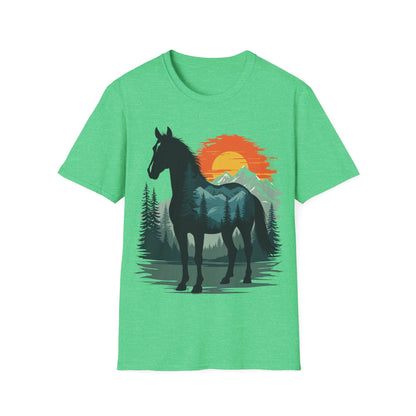 Mountain Sunset Horse Unisex Softstyle T-Shirt - Nature Lover Tee