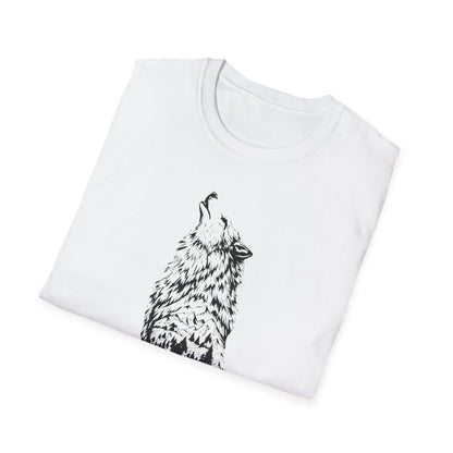 Howling Wolf Unisex Softstyle T-Shirt – Nature Inspired Graphic Tee for Outdoor Enthusiasts