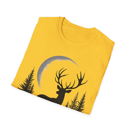 Moonlit Deer Unisex Softstyle T-Shirt – Nature Lover's Tee for Outdoor Enthusiasts