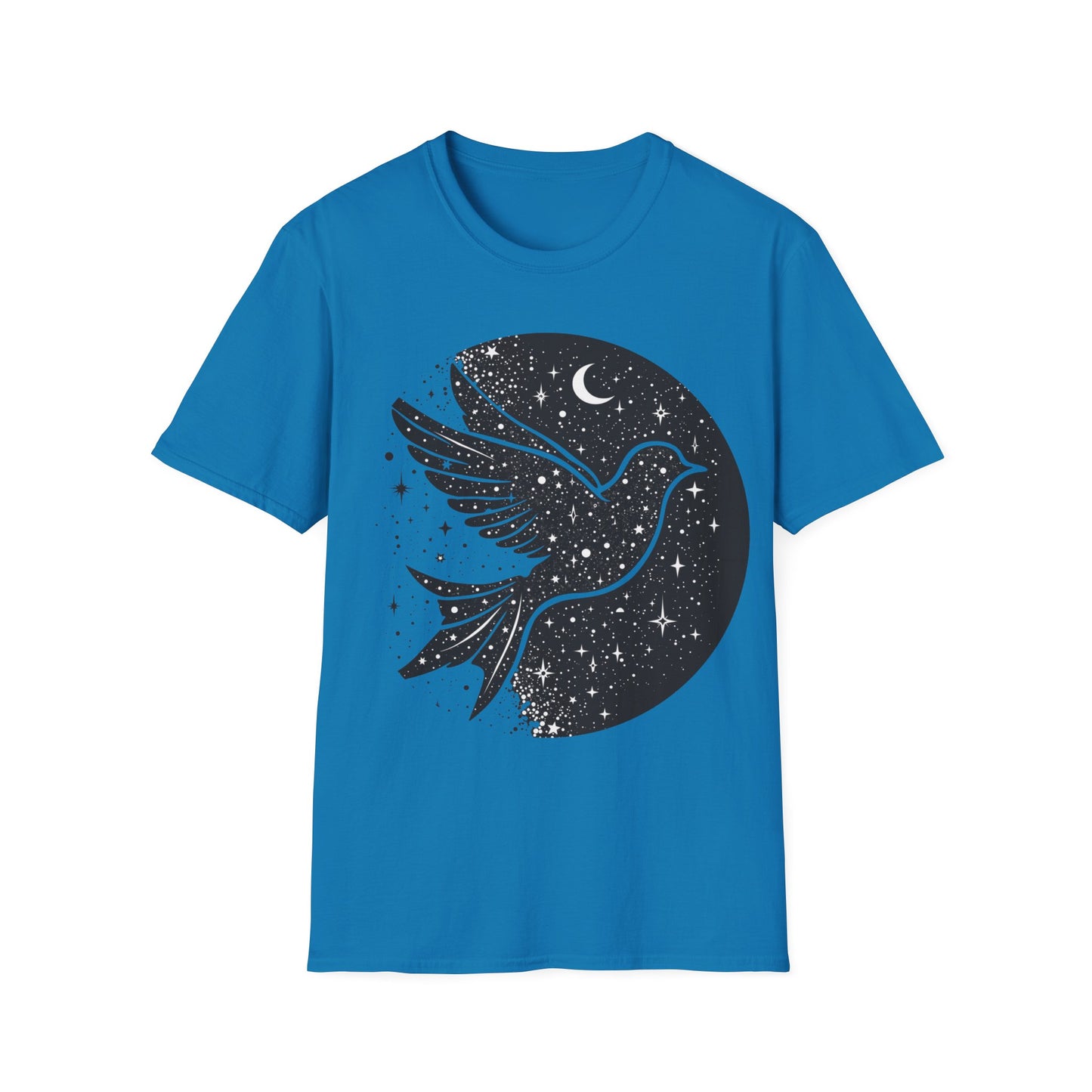 Celestial Bird Unisex Softstyle T-Shirt - Cosmic Aesthetic Tee for Nature Lovers