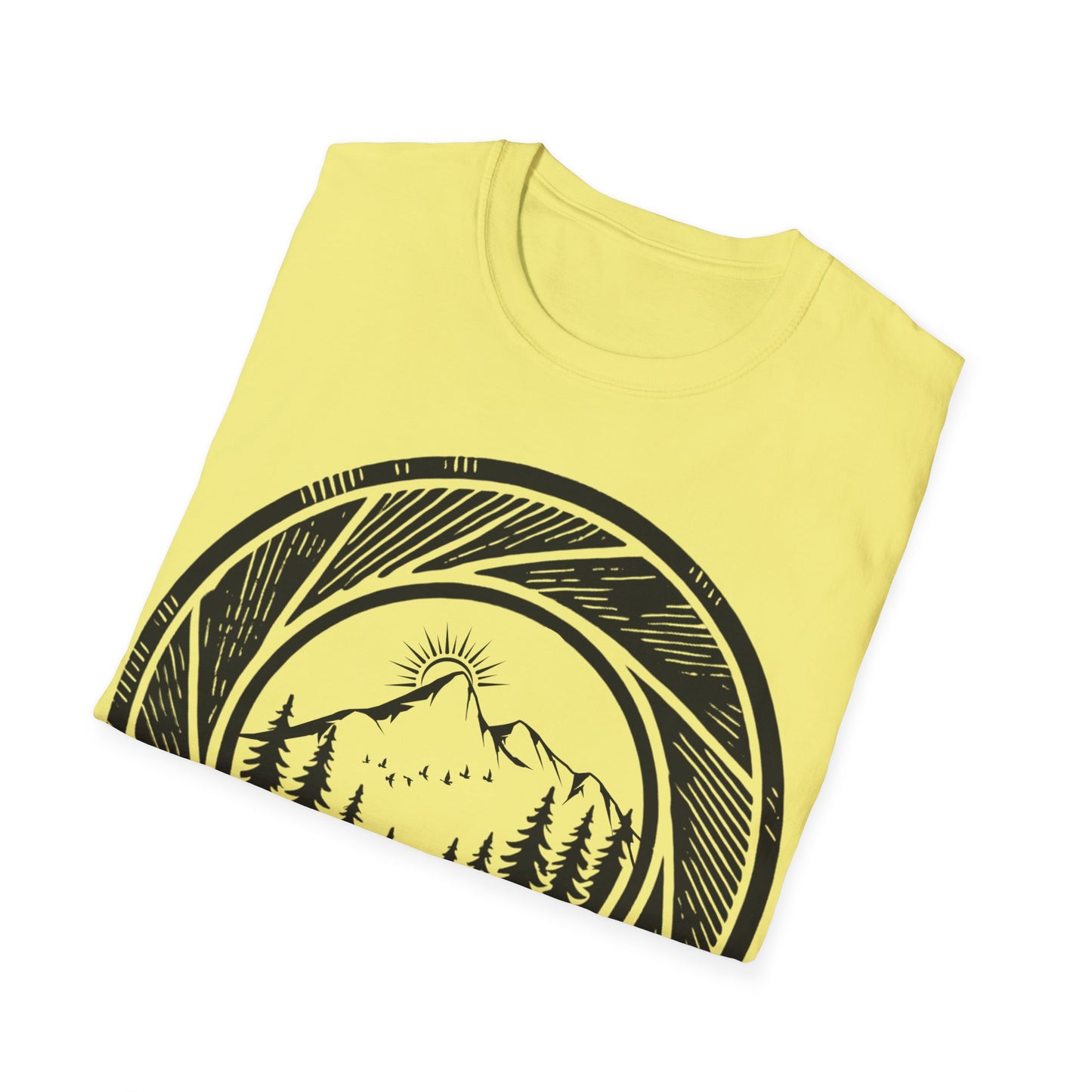 Nature-Inspired Unisex Softstyle T-Shirt with Mountain Design