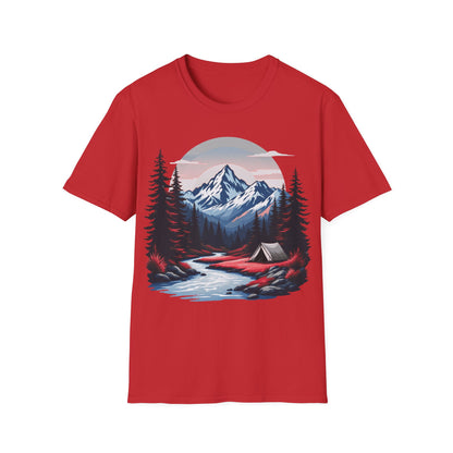 Adventure Awaits Unisex Softstyle T-Shirt - Mountain Camping Graphic Tee