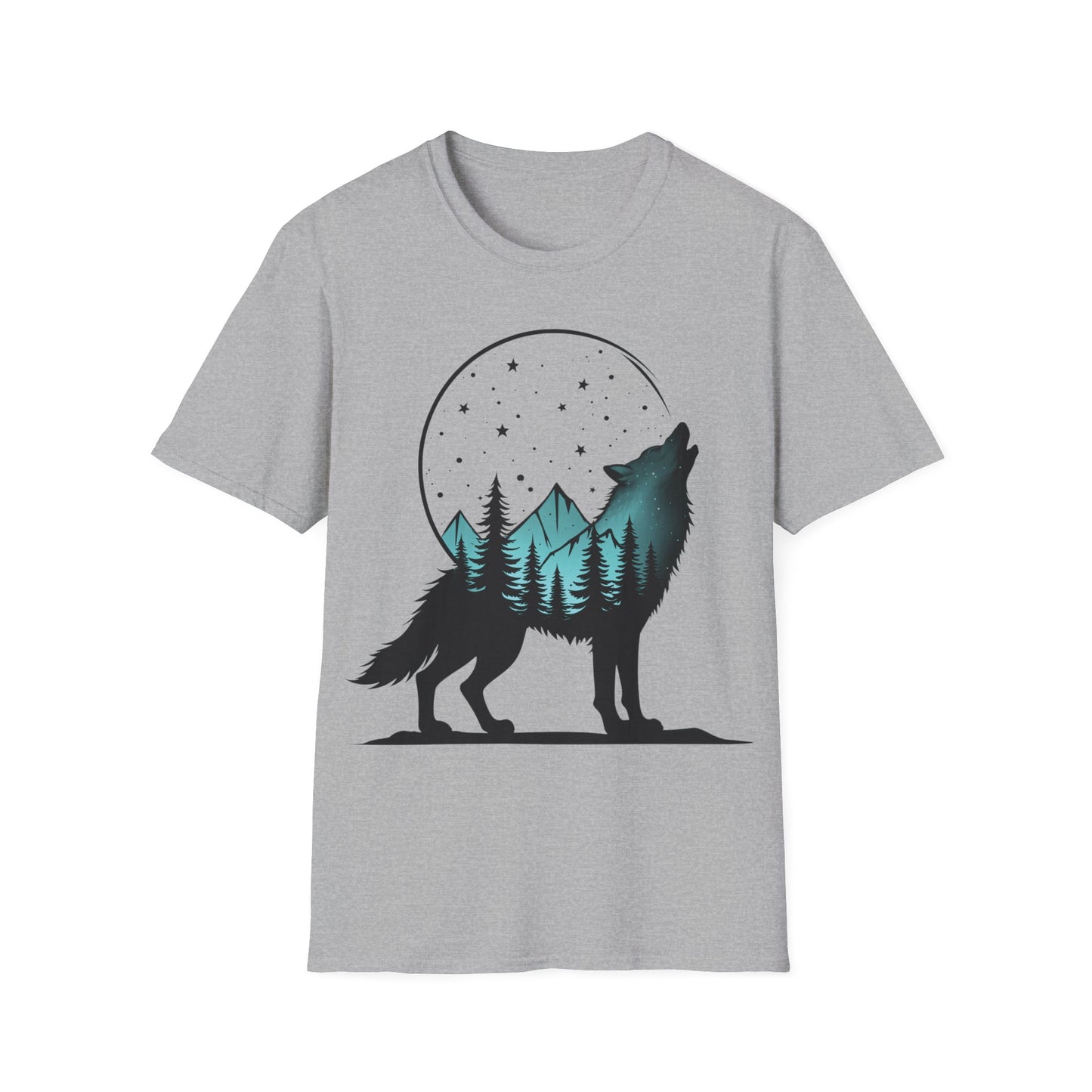 Howling Wolf Unisex Softstyle T-Shirt - Nature Graphic Tee for Adventure Lovers