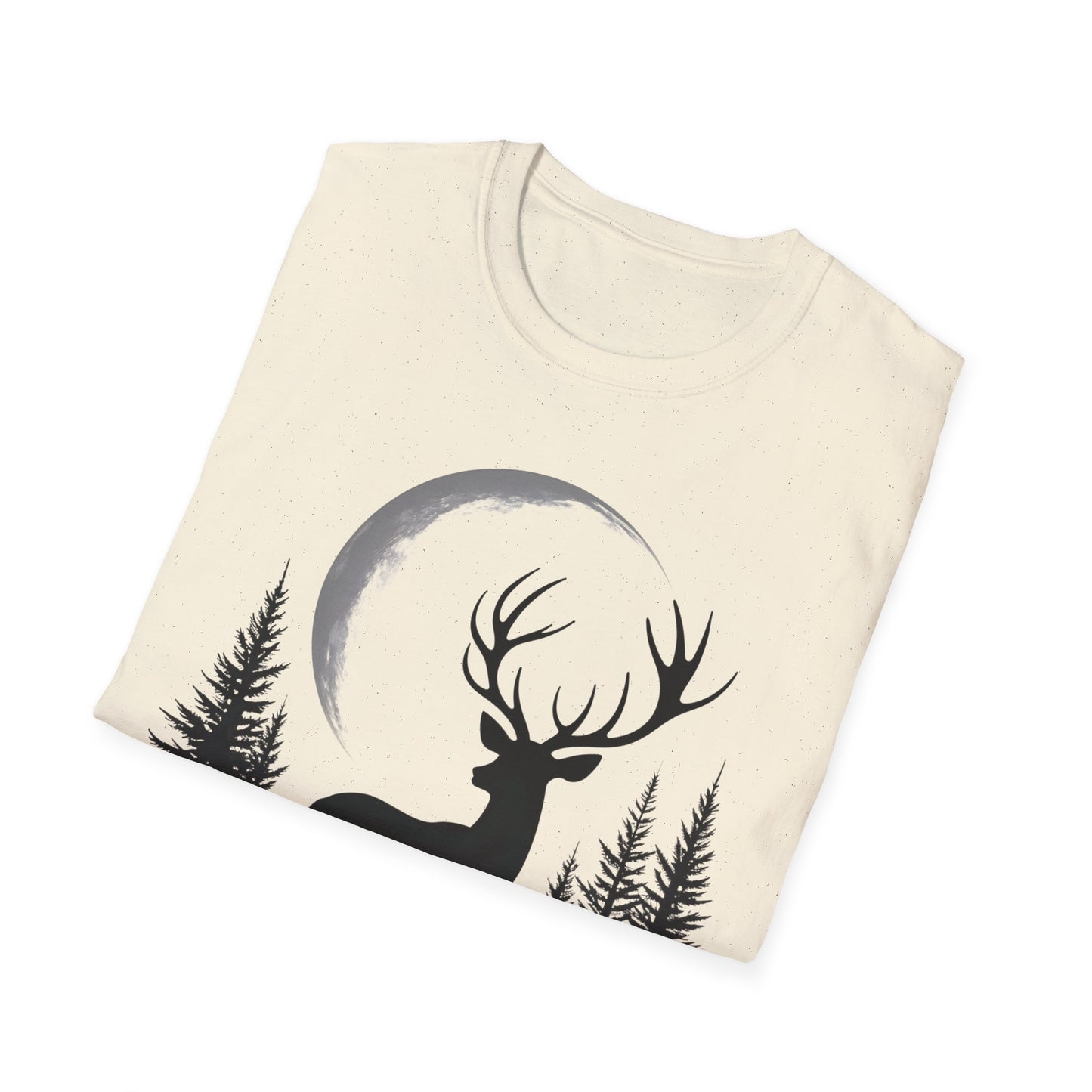 Moonlit Deer Unisex Softstyle T-Shirt – Nature Lover's Tee for Outdoor Enthusiasts