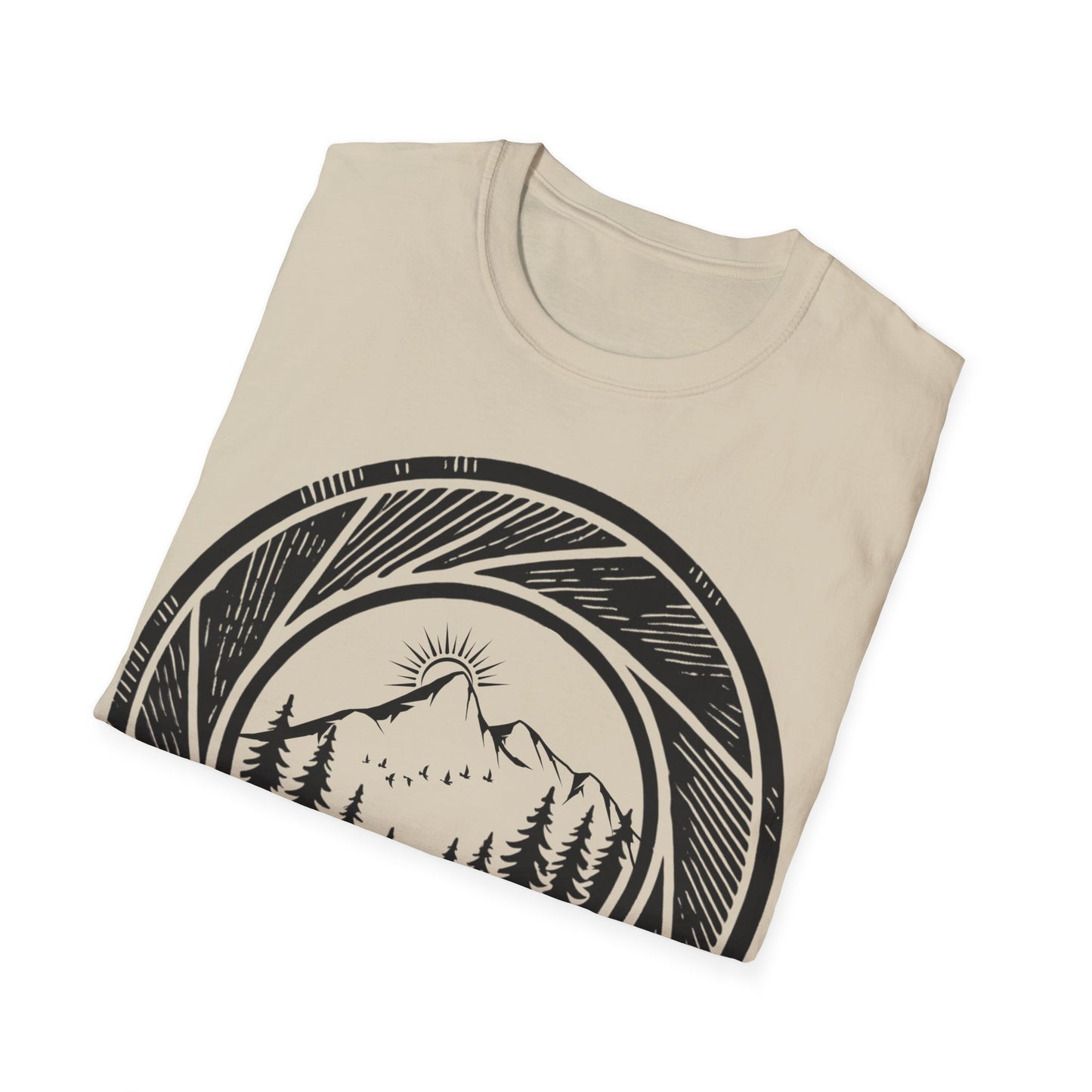 Nature-Inspired Unisex Softstyle T-Shirt with Mountain Design