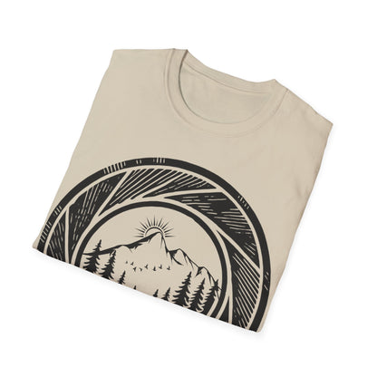 Nature-Inspired Unisex Softstyle T-Shirt with Mountain Design