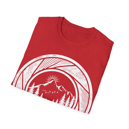 Nature-Inspired Unisex Softstyle T-Shirt with Mountain Design