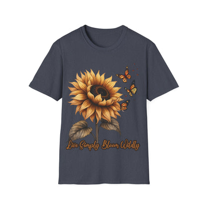 Live Simply, Bloom Wildly Sunflower Unisex Softstyle T-Shirt