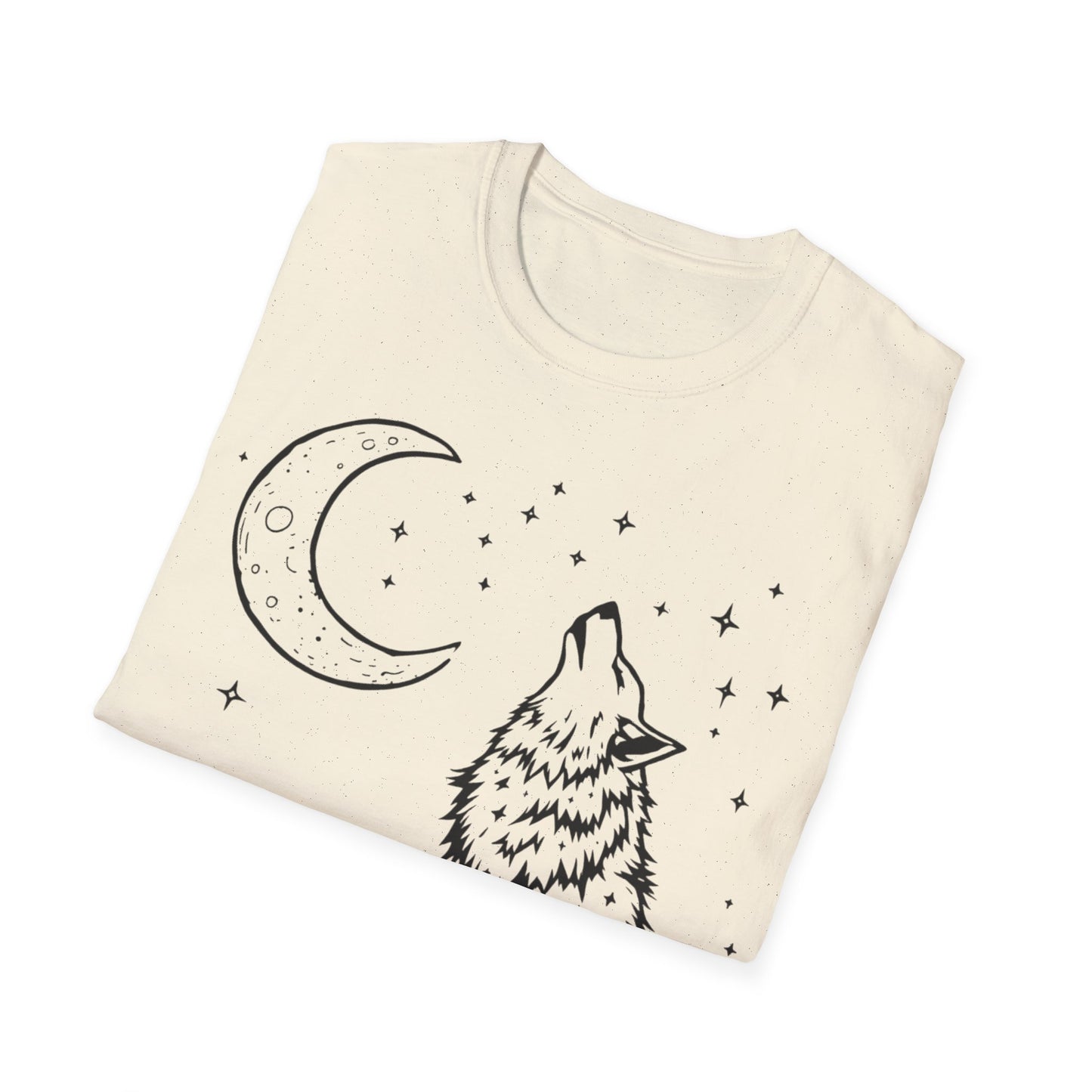 Howling Wolf Softstyle T-Shirt - Boho Moon Graphic Tee for Nature Lovers