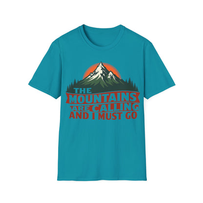 Unisex Softstyle T-Shirt - 'The Mountains Are Calling' Adventure Tee