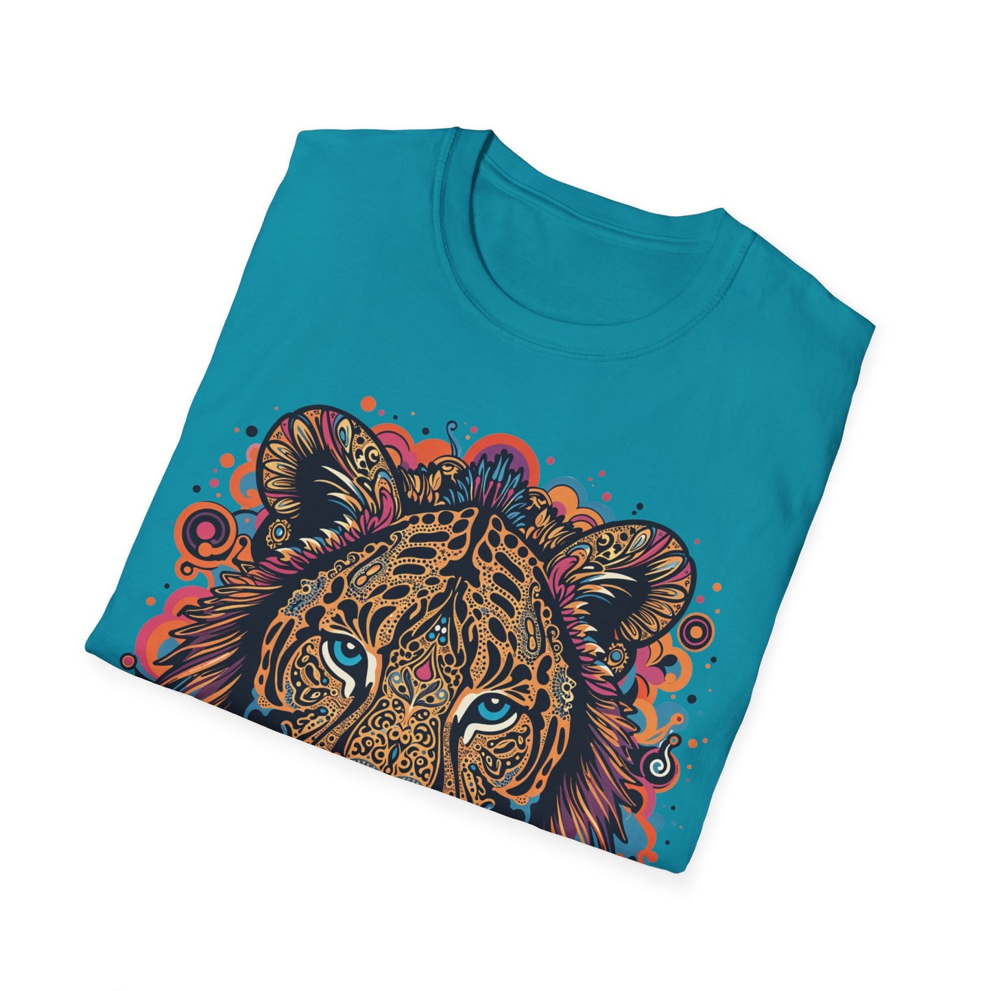 Vibrant Lion Unisex Softstyle T-Shirt - Eye-Catching Graphic Tee for Animal Lovers