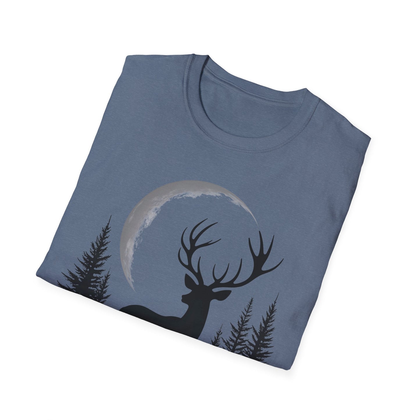 Moonlit Deer Unisex Softstyle T-Shirt – Nature Lover's Tee for Outdoor Enthusiasts